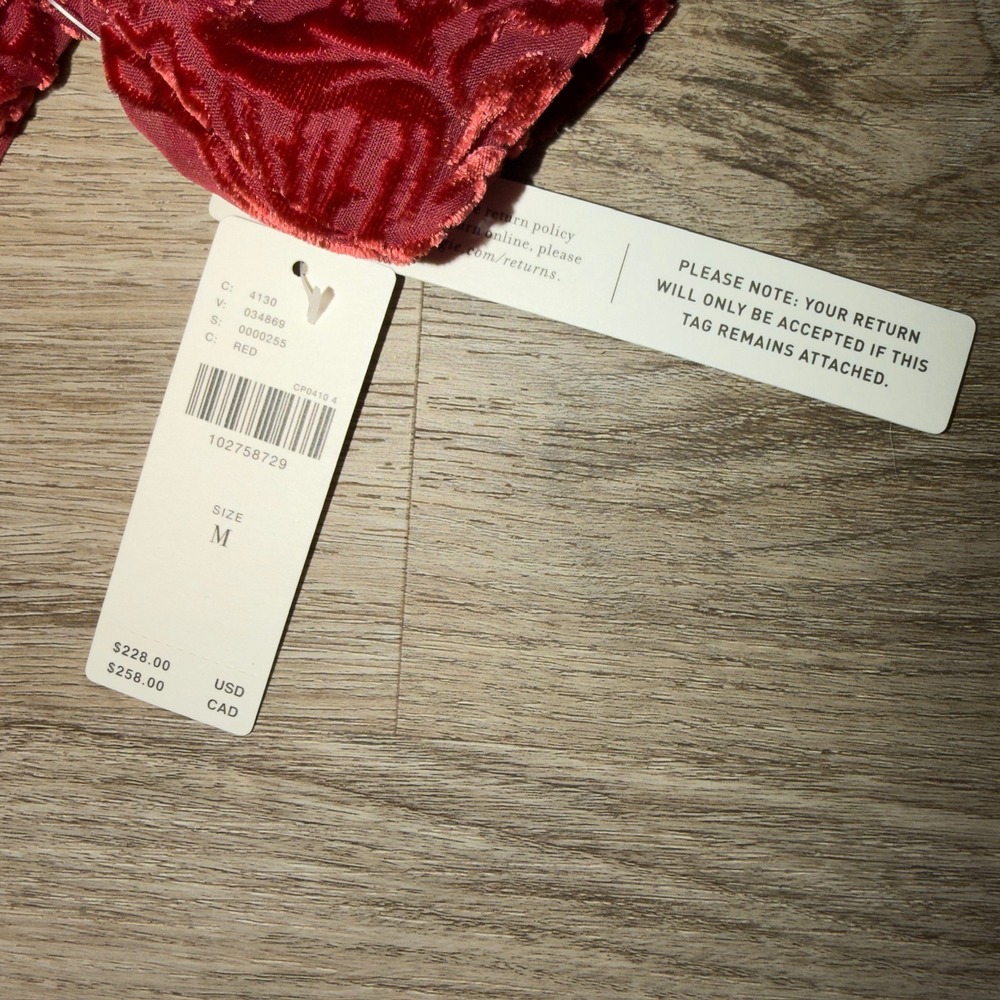 Anthropologie Red Burnout Velvet Floral Maxi Dress V-Neck Flutter Sleeve Size M - Picture 6 of 13